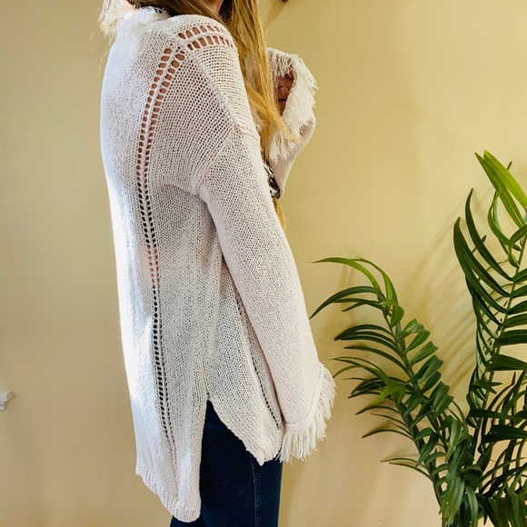 Easel Open Knit Fringe Detail Oversized Sweater - Picture 3 of 8